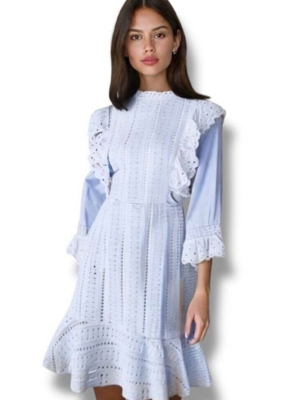 The Clothing Company Eyelet Baby Blue Ruffle Mini Dress Size Large